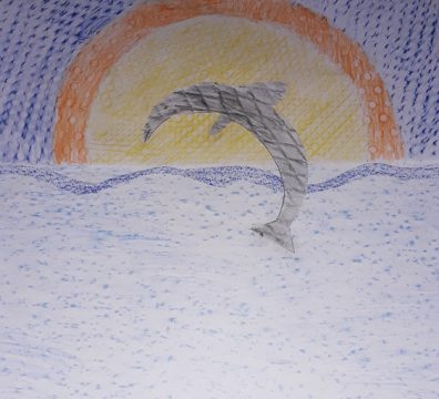 Oberschule Briesen_Kunstunterricht in Zeiten von Corona_Maja_Frottage_Kunstwerk Der Delfin